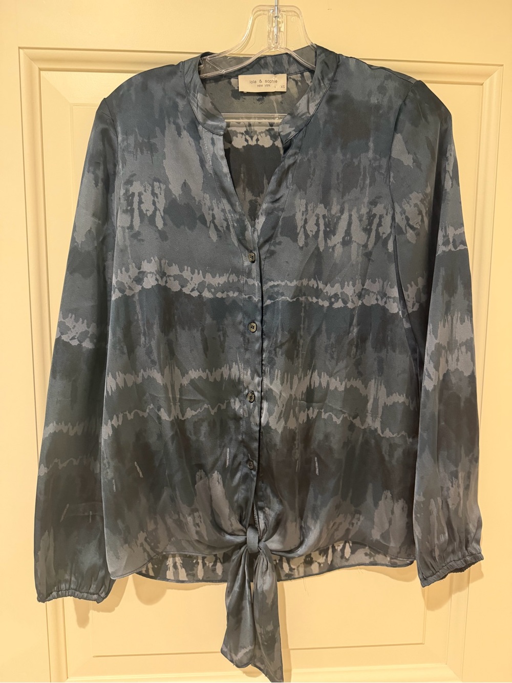 Lola & Sophie Tie Dye Tie Front Blouse Gray XS